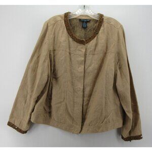 Saint Tropez West Jacket 1X Plus Linen Snap Button Cottagecore Lined